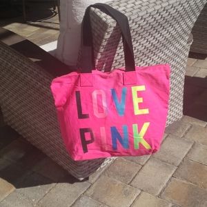 VS Love Pink Neon Pink zip tote